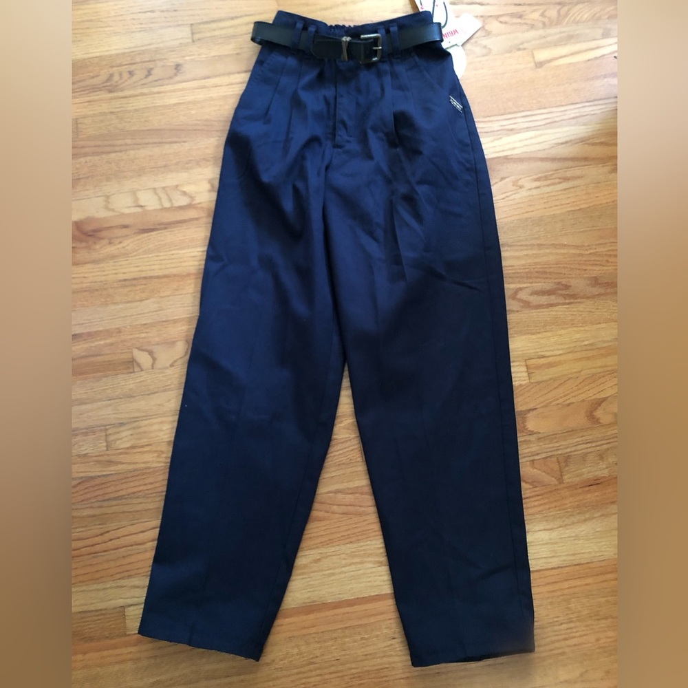 Men's Navy Pleated Trousers - Classic Workwear Pants with Belt